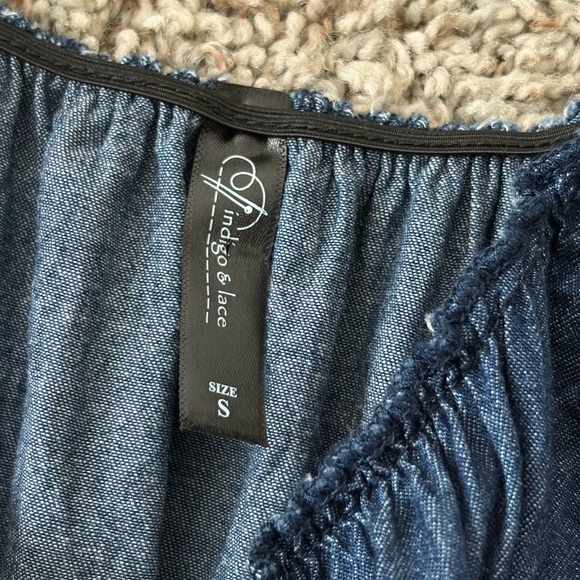 Smocked Navy Blue Tiered Maxi Dress with Button Front - Picture 3 of 3